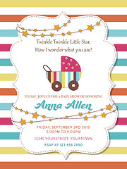 Image showing Lovely baby shower card with stroller