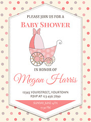 Image showing delicate baby girl shower card with stroller