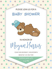 Image showing delicate baby boy shower card with little teddy bear