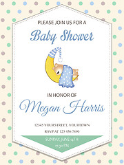 Image showing delicate baby boy shower card with little teddy bear