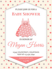 Image showing delicate baby girl shower card with little pink dress