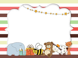 Image showing Pretty frame on color lines , template for baby shower or birthd