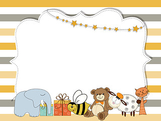 Image showing Pretty frame on color lines , template for baby shower or birthd