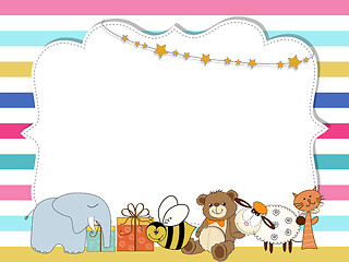 Image showing Pretty frame on color lines , template for baby shower or birthd