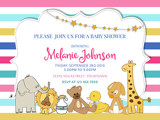 Image showing Pretty frame on color lines for baby shower