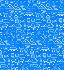 Image showing Pattern created from laundry washing symbols on a blue backgroun