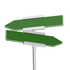 Image showing Green signboard with metal pole, isolated with white background