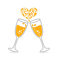 Image showing Wineglasses of Sparkling Champagne for Happy Valentines Day