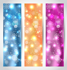 Image showing Set Christmas glowing banners with snowflakes