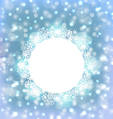 Image showing Christmas frame made in snowflakes on elegant glowing background
