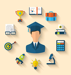 Image showing Flat icons of magister and objects for high school and college e