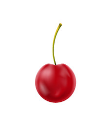Image showing Single Realistic Cherry Isolated on White Background