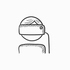 Image showing Man wearing virtual reality headset sketch icon.