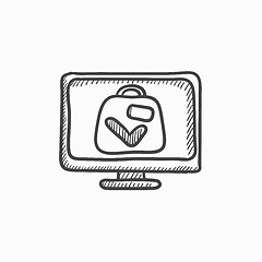 Image showing Suitcase at x-ray airport scanner sketch icon.