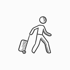 Image showing Man with suitcase sketch icon.