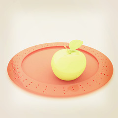 Image showing Serving dome or Cloche and apple . 3D illustration. Vintage styl