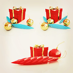 Image showing Set of  Beautiful Christmas gifts. 3D illustration. Vintage styl