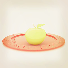 Image showing Serving dome or Cloche and apple . 3D illustration. Vintage styl