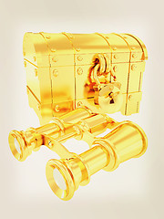 Image showing binoculars and chest. 3D illustration. Vintage style.