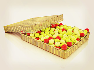 Image showing Wicker basket full of apples isolated on white. 3D illustration.