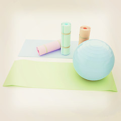 Image showing karemat and fitness ball. 3D illustration. 3D illustration. Vint