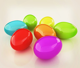 Image showing Colored Eggs on a white background. 3D illustration. Vintage sty