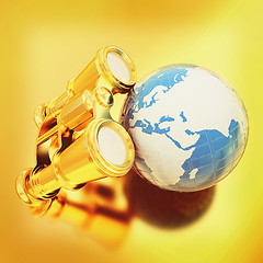 Image showing binocular around earth. 3D illustration. Vintage style.