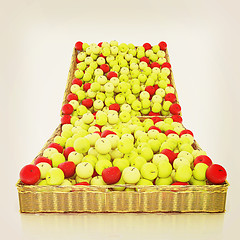 Image showing Wicker basket full of apples isolated on white. 3D illustration.