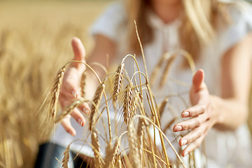 Image showing close up of woman hands in cereal field