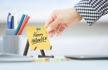 Image showing Adhesive note with Happy Halloween text