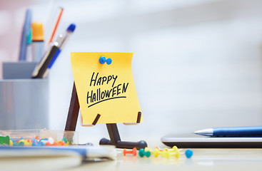 Image showing Adhesive note with Happy Halloween text