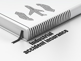 Image showing Insurance concept: book Airplane And Palm, Industrial Accident Insurance on white background