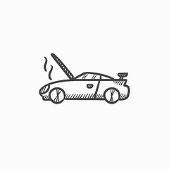 Image showing Broken car with open hood sketch icon.