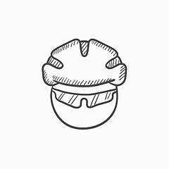 Image showing Man in bicycle helmet and glasses sketch icon.