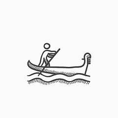 Image showing Sailor rowing boat sketch icon.