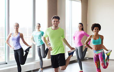 Image showing group of smiling people exercising in gym