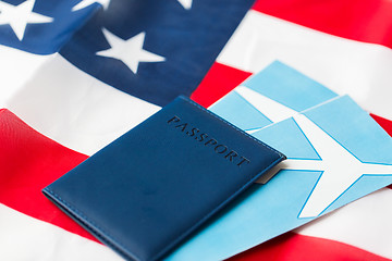 Image showing american flag, passport and air tickets