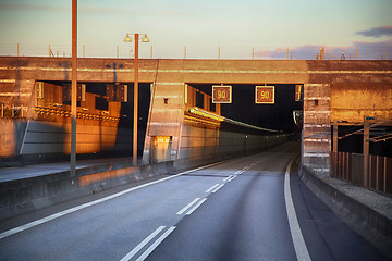 Image showing entrance to the tunnel Oresund bridge between Sweden and Denmark