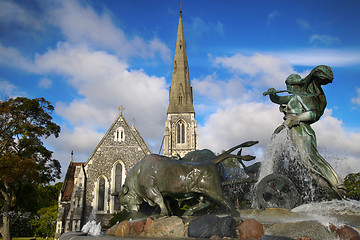 Image showing St. Alban\'s church (Den engelske kirke) and fountain in Copenhag