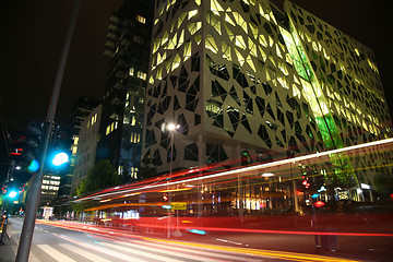 Image showing moving car with blur light through Dronning Eufemias gate street