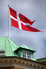 Image showing Waving Danish flag on the mast in Copenhagen, Denmark