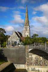 Image showing St. Alban\'s church (Den engelske kirke) and fountain in Copenhag