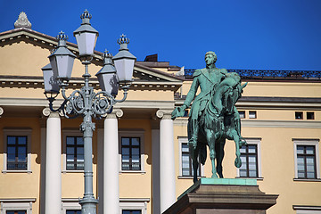 Image showing The Royal Palace and statue of King Karl Johan XIV in Oslo, Norw