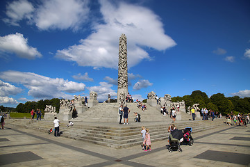 Image showing EDITORIAL OSLO, NORWAY - AUGUST 18, 2016: Many tourist walk Vige