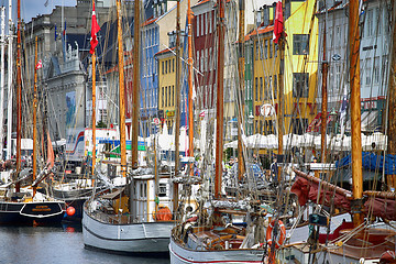 Image showing COPENHAGEN, DENMARK - AUGUST 15, 2016: Boats in the docks Nyhavn