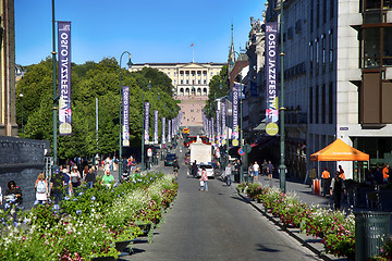 Image showing OSLO, NORWAY - AUGUST 18, 2016: People walk Oslo\'s main street K