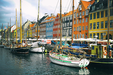 Image showing COPENHAGEN, DENMARK - AUGUST 15, 2016: Boats in the docks Nyhavn