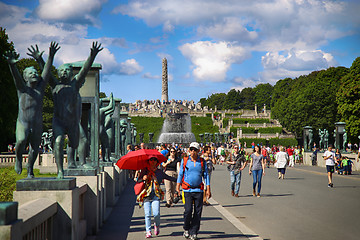 Image showing EDITORIAL OSLO, NORWAY - AUGUST 18, 2016: Many tourist walk Vige