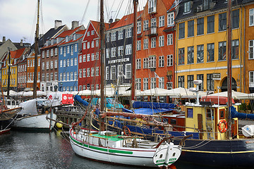 Image showing COPENHAGEN, DENMARK - AUGUST 15, 2016: Boats in the docks Nyhavn