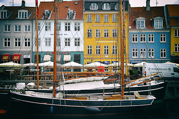 Image showing COPENHAGEN, DENMARK - AUGUST 15, 2016: Boats in the docks Nyhavn